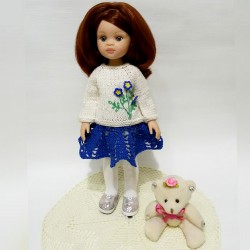 Комплект вязаной одежды: юбка и топик, для кукол Paola Reina 32 см, ручная работа 