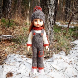 Комплект вязаной одежды: кофточка, комбинезон, шапочка, для кукол Paola Reina 32 см, ручная работа